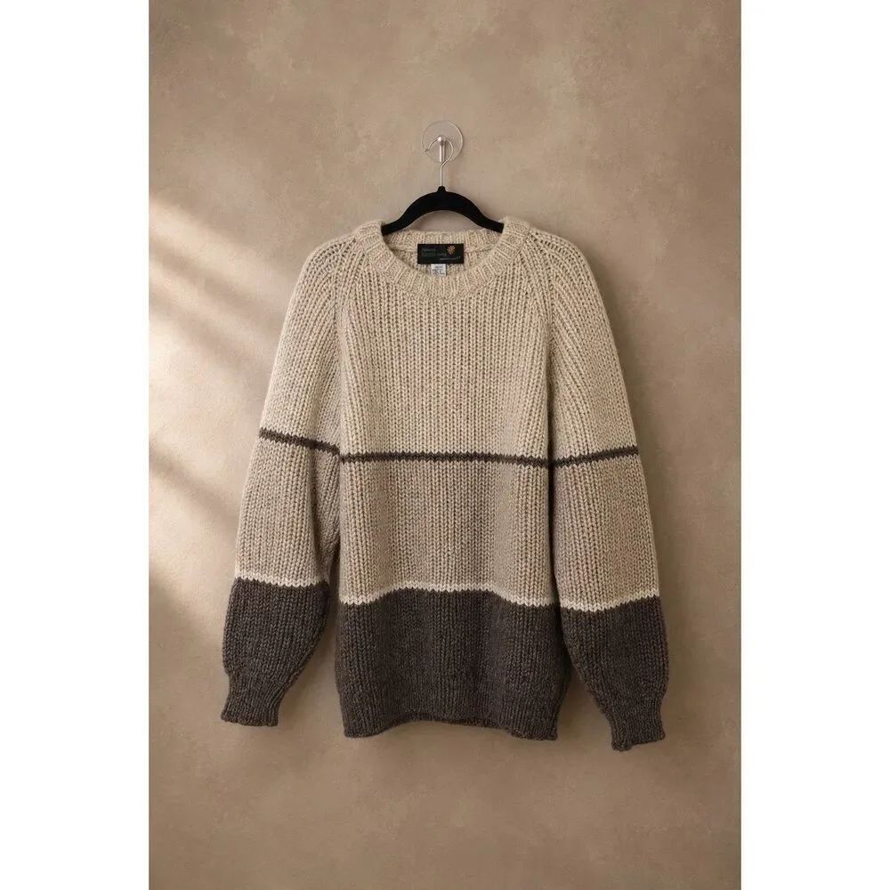 Country Knitwear Ireland Wool Fisherman Sweater Brown Beige 42 authentic vintage